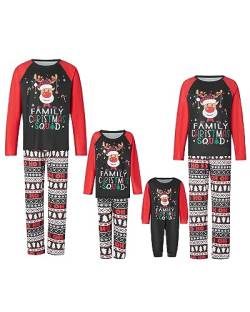Acrawnni Weihnachts-Pyjama Für Die Familie, Passende Weihnachts-Pyjama-Sets, Weihnachts-Nachtwäsche-Set, Passende Pyjamas Für Die Familie (Kinder, D-Red Black, 2-3 Years) von Acrawnni