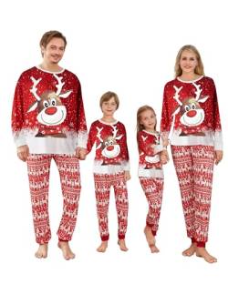 Acrawnni Weihnachts-Pyjama Für Die Familie, Passende Weihnachts-Pyjama-Sets, Weihnachts-Nachtwäsche-Set, Passende Pyjamas Für Die Familie (Kinder, L-Red White Deer, 9 Years) von Acrawnni
