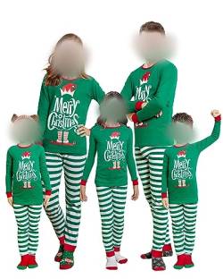 Acrawnni Weihnachts-Pyjama Für Die Familie, Passende Weihnachts-Pyjama-Sets, Weihnachts-Nachtwäsche-Set, Passende Pyjamas Für Die Familie (Mutter, M-Green Stripe, S) von Acrawnni