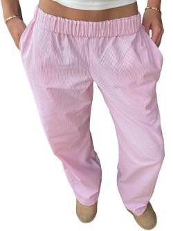 Acrawnni Y2k Damenhose mit weitem Bein, hohe elastische Taille, Streifen, Kordelzug, weites Bein, gestreifte Pyjamahose, Sweatpants, C-pink, M von Acrawnni