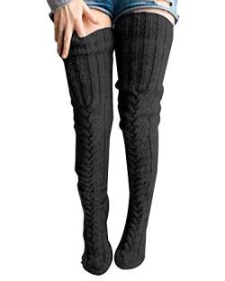 Damen Mädchen Winter Zopfstrick Overknee Socken Oberschenkel Hohe Lange Stiefel Socken Strumpf Beinwärmer (A-Black, One Size) von Acrawnni