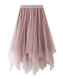 Damen-Tüllrock, elastisch, hohe Taille, Blumendruck, Abgestuft, geschichtet, unregelmäßiges Mesh, Ballett, Abschlussball, Party, Tüll, Tutu, Midirock in A-Linie (H-Pink, One Size) von Acrawnni