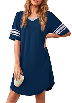 Actcat Damen Nachthemd Sexy Schlafshirt T-Shirt mit V-Ausschnitt, Kurzarm Nachtwäsche Nachtkleid aus weichem Stoff Freizeitkleid Damen Nachthemd Schlafshirt Damen Oversize von Actcat