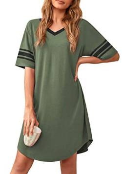 Actcat Damen Nachthemd Sexy Schlafshirt T-Shirt mit V-Ausschnitt, Kurzarm Nachtwäsche Nachtkleid aus weichem Stoff Freizeitkleid Schlafshirt Damen Nachthemd Damen sexy von Actcat