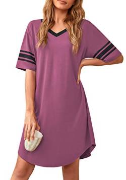 Actcat Damen Nachthemd Sexy Schlafshirt T-Shirt mit V-Ausschnitt Kurzarm Nachtwäsche Nachtkleid aus weichem Stoff Freizeitkleid Nachthemd Damen Kurzarm sexy Nachthemd Damen,XL von Actcat