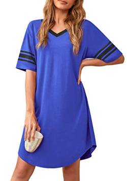 Actcat Damen Nachthemd Sexy Schlafshirt T-Shirt mit V-Ausschnitt Kurzarm Nachtwäsche Nachtkleid aus weichem Stoff Freizeitkleid Schlafshirt Damen Nachthemd Damen sexy,M von Actcat