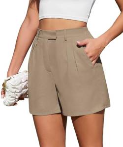 Actcat Frauen Sommer Lose Casual Bequeme Shorts Zurück Elastische Taille Weite Beinhose mit Taschen Bermuda Shorts Damen Kurze Hosen Damen Kurze Jeans Damen,Light Coffee,S von Actcat