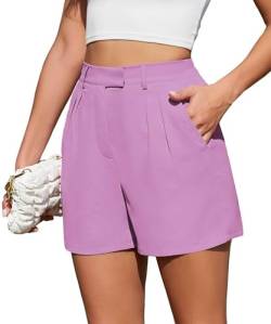 Actcat Frauen Sommer Lose Casual Bequeme Shorts Zurück Elastische Taille Weite Beinhose mit Taschen Summer Damen-Shorts Kurze Hose Damen Jeans Shorts Damen high Waist,Pink Purple,L von Actcat