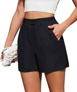 Actcat Frauen Sommer Lose Casual Bequeme Shorts Zurück Elastische Taille Weite Beinhose mit Taschen Summer Damen-Shorts Kurze Hose Damen Shorts Damen elegant,Black,L von Actcat