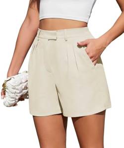 Actcat Shorts Damen Lässig Elastische Hohe Taille Weite Bein Kurzhose Business Cargo Hosen Sommer Shorts mit Taschen Summer Shorts Damen Jeans Shorts Damen high Waist,Khaki,M von Actcat