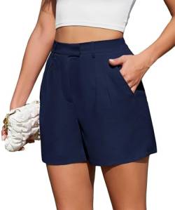 Actcat Shorts Damen Lässig Elastische Hohe Taille Weite Bein Kurzhose Business Cargo Hosen Sommer Shorts mit Taschen Summer Shorts Damen Kurze Jeans Damen,Dark Blue,M von Actcat