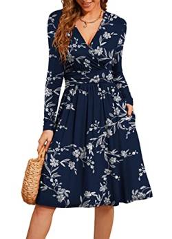 Actcat V-Ausschnitt Pullover Kleid Langarm Casual Kleider Herbst Kleid Floral Party Kleid mit Taschen herbstkleid Damen Winterkleider Damen Festliche Kleider für Damen weihnachtskleid S von Actcat