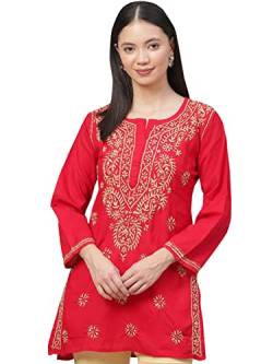 Ada Indian Hand Embroidered Ethnic Chikankari Women's Cotton Red Top Tunic Shirt Blouse A250381 (XL) von Ada