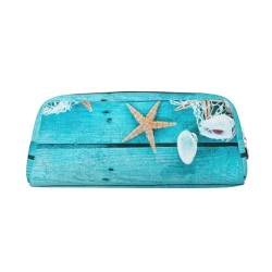 AdaNti Beach Shell Sea Collection Vintage Boho Print Pencil Bag Waterproof Pen Bag Zipper Pencil Case Leather Pen Box Cosmetic Bag for Office Travel, silber, Einheitsgröße, Taschen-Organizer von AdaNti