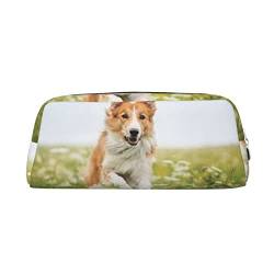 AdaNti Dog Running Print Pencil Bag Waterproof Pen Bag Zipper Pencil Case Leather Pen Box Cosmetic Bag for Office Travel, silber, Einheitsgröße, Taschen-Organizer von AdaNti