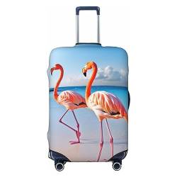 AdaNti Reisegepäck-Abdeckung mit rosa Flamingo auf Strand, elastisch, waschbar, Gepäckschutz für 45,7 - 81,3 cm Gepäck, Schwarz , S von AdaNti