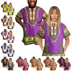 Adalex Global Unisex Traditionelles afrikanisches Dashiki-Hemd, Größe L, Violett/Orange von Adalex Global