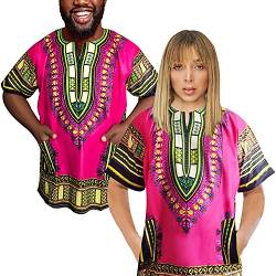 Adalex Global Unisex traditionelles afrikanisches Dashiki-Hemd, Größe S, Pink/Grün von Adalex Global