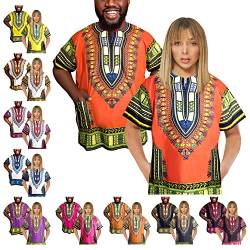 Adalex Global traditionelles afrikanisches Dashiki-Hemd, Unisex, Größe XL, Orange/Blau von Adalex Global