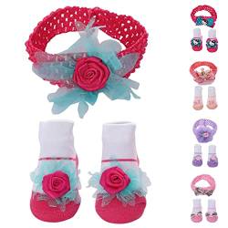 Neugeborene Baby Stirnband für Mädchen Socken Set Schleife 0-3 3-6 6-9 9-12 Monate Geschenk Stirnbänder (Stirnband 4) von Adalex Global