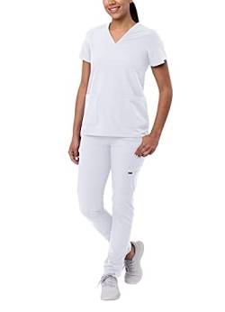 Adar Addition Damen Pflegebekleidung - V-Ausschnitt Top & Skinny Cargo Hose - A9200 - White - S von Adar Uniforms