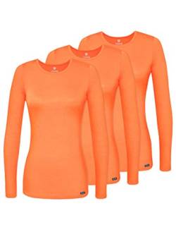 Adar Damen Untershirt 3er Pack - Langärmeliges Komfort T-Shirt - 2903 - Neon Orange - XL von Adar Uniforms