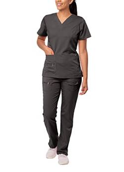 Adar Medizinische Uniform für Damen - V-Ausschnitt Top/Hose mit vielen Taschen - 4400 - Pewter - XL von Adar Uniforms