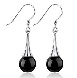 Addfect Damen Lang Quasten Ohrhänger Silber 925 Ohrhänger mit Schwarz Rot Steine Wassertropfen Ohrringe Allergiefrei Ohrschmuck für Frauen Mädchen (Schwarz) von Addfect