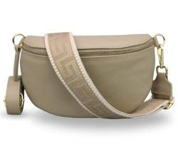 ADEL Bauchtasche für Damen Emma Handgemachte Umhängetasche Echtleder Crossbody Bag mit Optionalen Breiten Gemusterten Riemen Stylische Hüfttasche Made in Italy Tasche (Taupe-Gold 2, Small) von Adel Bags