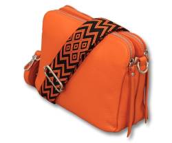 ADEL Umhängetasche für Damen MARA Handgemachte Crossbody Bag Schultertasche aus 100% Echtleder mit Ledergurt + Breiten Gemusterten Riemen Verstellbarer Gurt Made in Italy (Orange) von Adel Bags