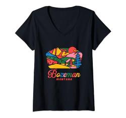 Damen Bunte Kritzelei-Grafik Bozeman Montana T-Shirt mit V-Ausschnitt von Adel's Holiday Gift And Souvenir