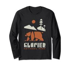 Montana Glacier National Park Geometrische Berge und Bär Langarmshirt von Adel's Holiday Gift And Souvenir