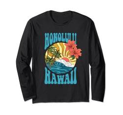 Tropischer Strand Sonnenuntergang Palme Honolulu Hawaii Urlaub Langarmshirt von Adel's Holiday Gift And Souvenir