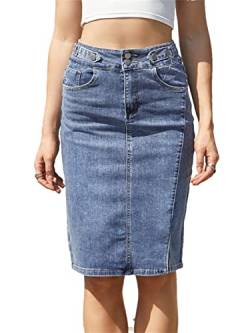Adhdyuud Damen-Jeansrock, elastisch, hohe Taille, lässig, Midi, gerade Bleistift, Sommer-Jeansröcke, blau, 36 von Adhdyuud