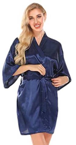 Adhdyuud Damen-Mini-Bademantel, einfarbig, Satin, einfarbig, Loungewear, Kimono-Bademäntel, navy, 38 von Adhdyuud