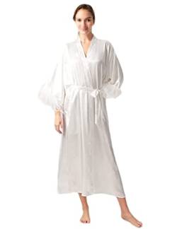 Adhdyuud Damen-Schlafanzug mit Kimono-Federn, einfarbig, mit Gürtel, V-Ausschnitt, Loungewear, weiß, 38 von Adhdyuud