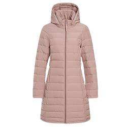 Adhdyuud Frauen Dicke Daunenjacke Winter Casual Federn Windjacke Lange Warme Parka Hut Abnehmbarer Mantel pink XL von Adhdyuud