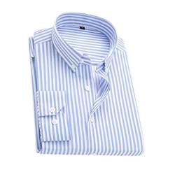 Adhdyuud Herren Casual Button-Down Shirts Casual Gestreiftes Hemd Revers Business Arbeitshemd, hellblau, 3XL von Adhdyuud