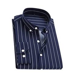 Adhdyuud Herren Casual Button-Down Shirts Casual Gestreiftes Hemd Revers Business Arbeitshemd, marineblau, 3XL von Adhdyuud