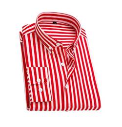 Adhdyuud Herren Casual Button-Down Shirts Casual Gestreiftes Hemd Revers Business Arbeitshemd, rot, 3XL von Adhdyuud