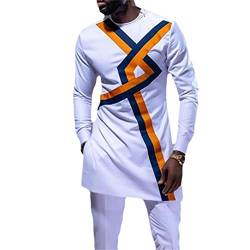 Adhdyuud Herren Geometrisch Gestreiftes afrikanisches Kleid Hemd Langarm Afrikanische Kleidung Hip Hop Streetear, 1, L von Adhdyuud