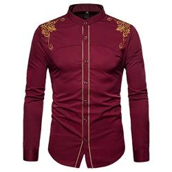 Adhdyuud Herren Hemd für afrikanische Kleid Kleidung Langarm Bazin bestickt Traditionelles Afrika Hemd, rot, L von Adhdyuud
