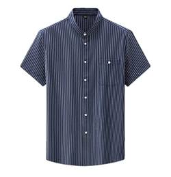 Adhdyuud Herren Knopf Kurzarm Hemd Gestreift Stehkragen Business Hemd mit Taschen Freizeithemd, dunkelblau, 58 von Adhdyuud