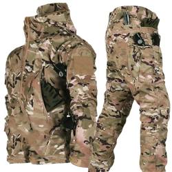 Adhdyuud Taktische Winterjacke für Herren, Bikerjacke, Taschen, Hoodie, Hose, 2-teilig, Arbeitskleidung, CP Camo 2-teiliges Set, M von Adhdyuud