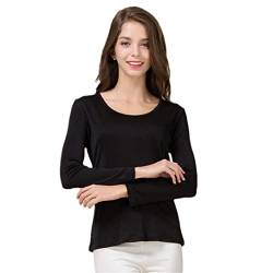 Damen Seide Slim Langarm T-Shirt Maulbeerseide Doppelseitig Strickpullover Bottoming Bluse, Schwarz , X-Large von Adhdyuud