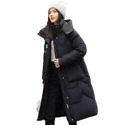 Frauen Abnehmbare Kapuze Baumwolle Parka Jacke Winter Casual Solide Lange Dicke Warme Daunen Baumwolle Mantel Black M von Adhdyuud