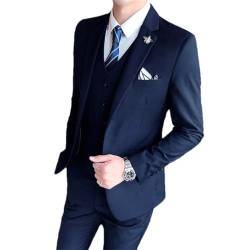 Herren (Anzug + Weste + Hose) Solid Suit Business British Wedding Dress 3-teiliges Slim Fit Anzug-Set, marineblau, XXXL von Adhdyuud