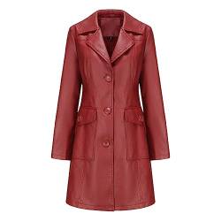 Solide Lange Lederjacke Damen Kunstleder Langer Windjacke Vintage Ausgehmantel Burgundy EUR S von Adhdyuud