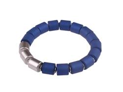 Adi-Modeschmuck elegantes Armband Bella, 10mm Zylinderperlen aus original italienischem Polaris mit silber metallic Akzenten auf elastischem Band, handgefertigt in Berlin (Marineblau) von Adi-Modeschmuck