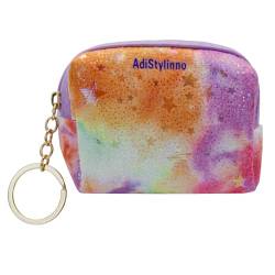 AdiStylinno Münzgeldbörse, Polyester, einzigartige Fischschuppen-Textur, Geldbörse, tragbare Damen-Münztasche mit Reißverschluss und Schlüsselring zur Aufbewahrung von Bargeld, Violett, B von AdiStylinno